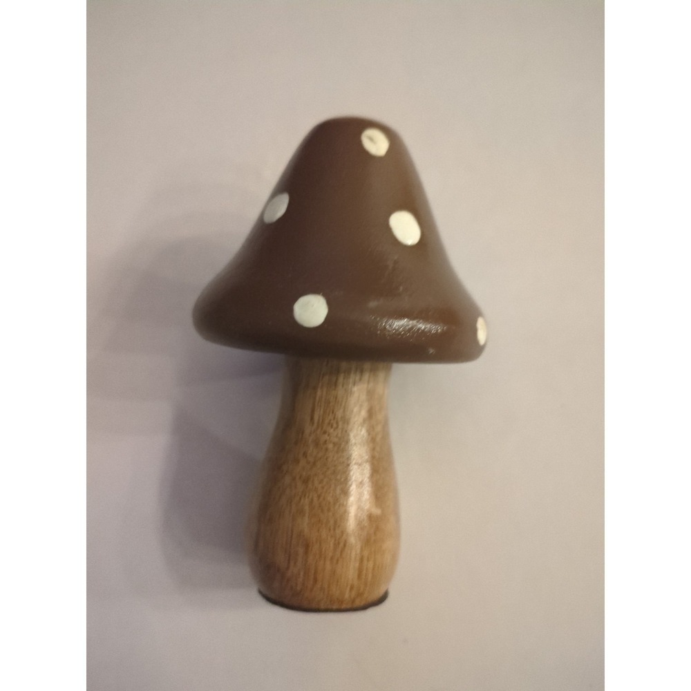 Wooden Brown White Brown Mushroom Decorative Figurine